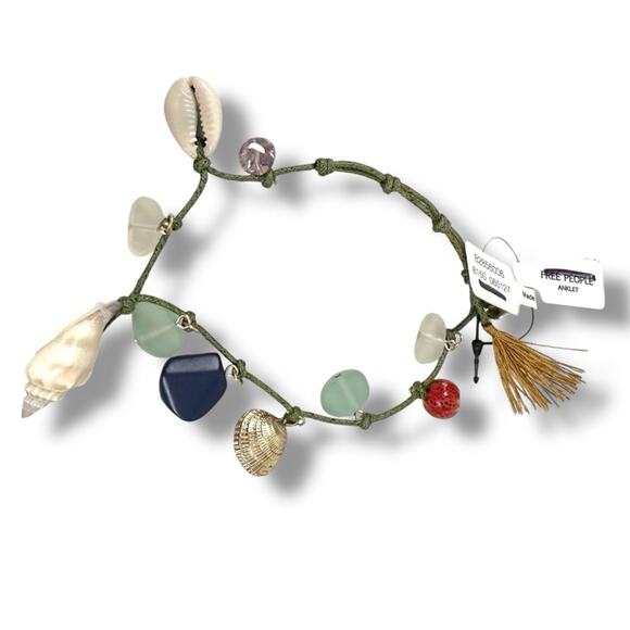 Free People Shell Bohemian Beach Summer Collected Anklet in Sage Green NWT Boho - Picture 4 of 12